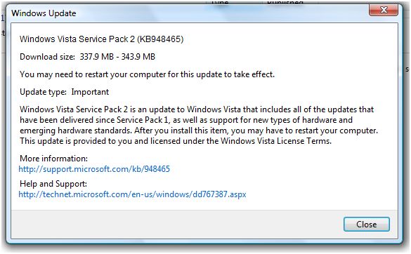 Installing Windows Vista Service Pack 2